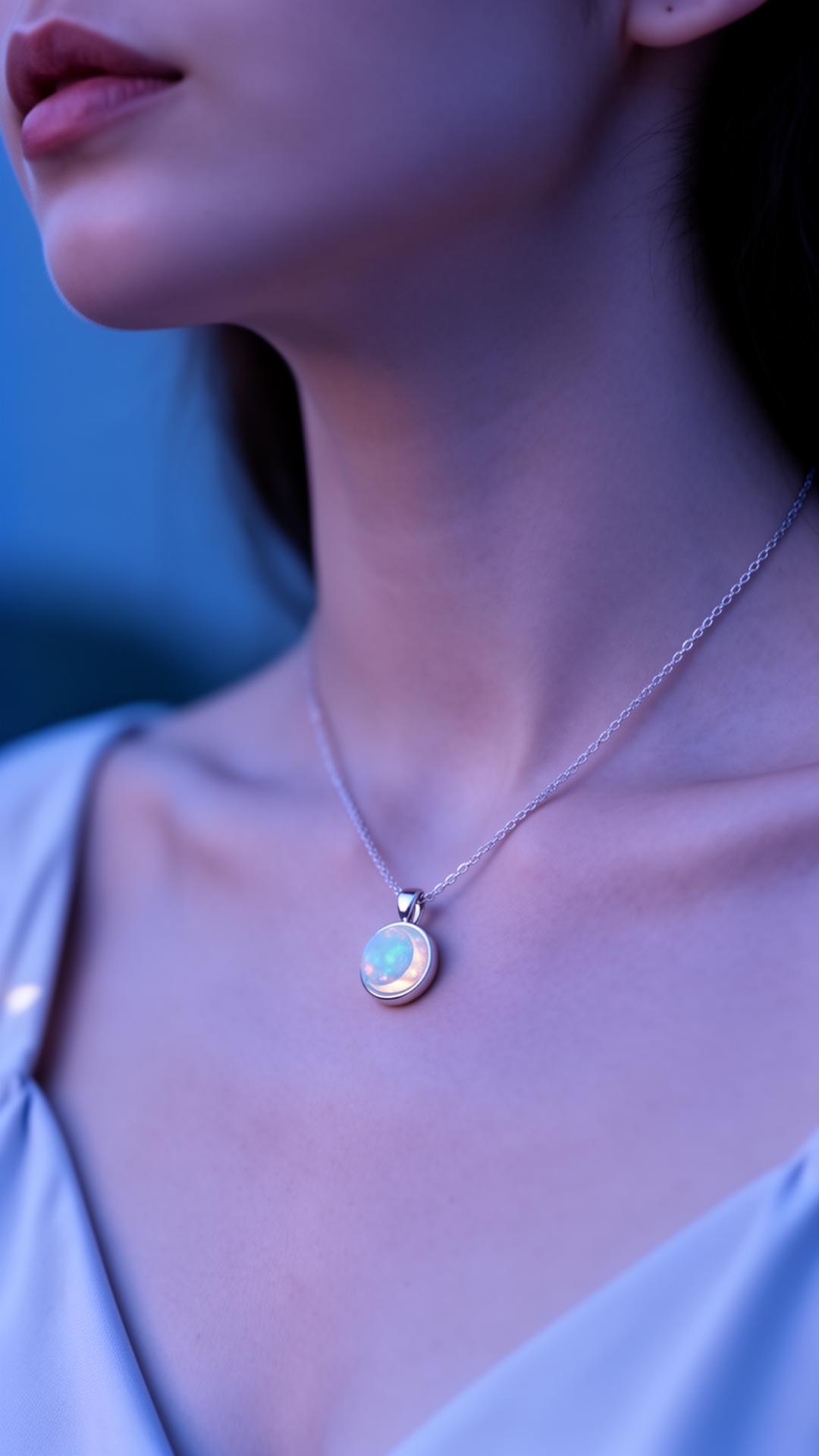 Collection Lune — silver and opal jewelry in soft cool light