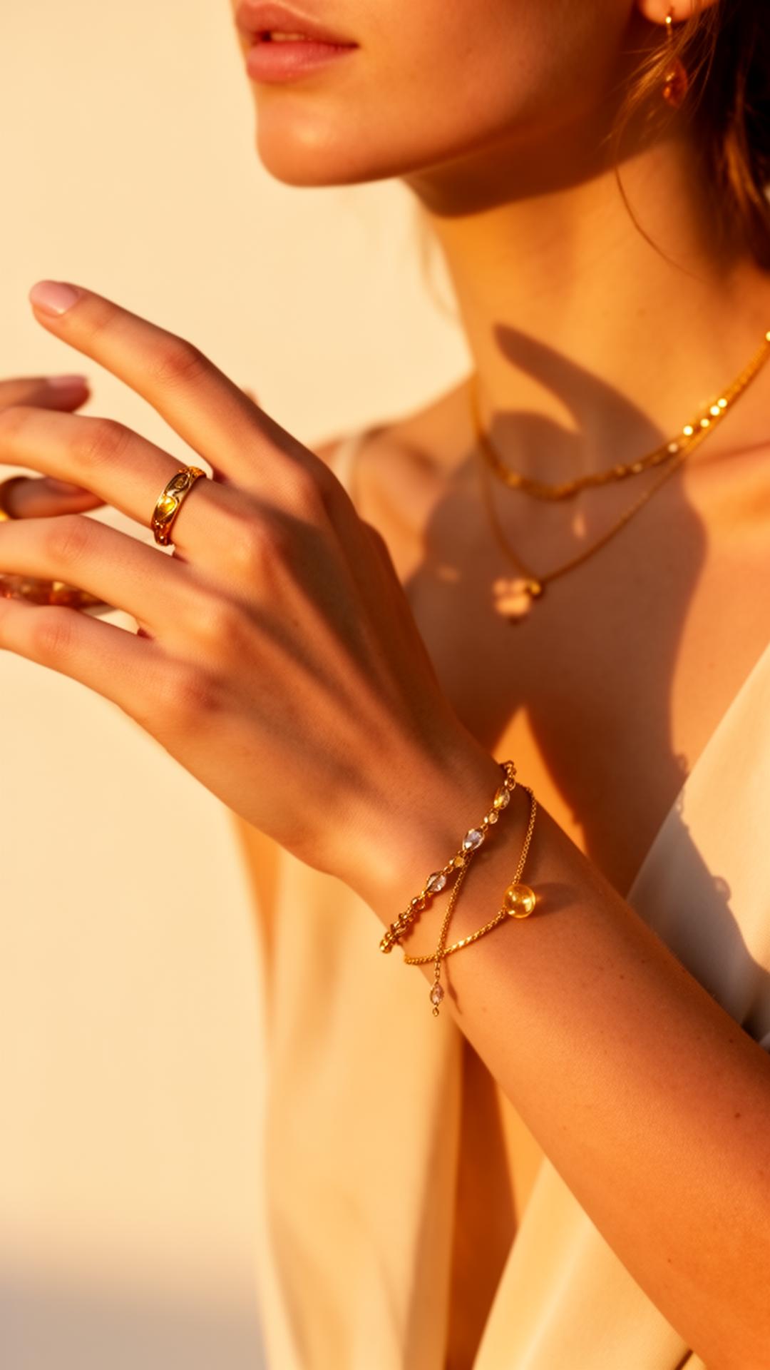 Collection Sol — warm gold jewelry in golden light